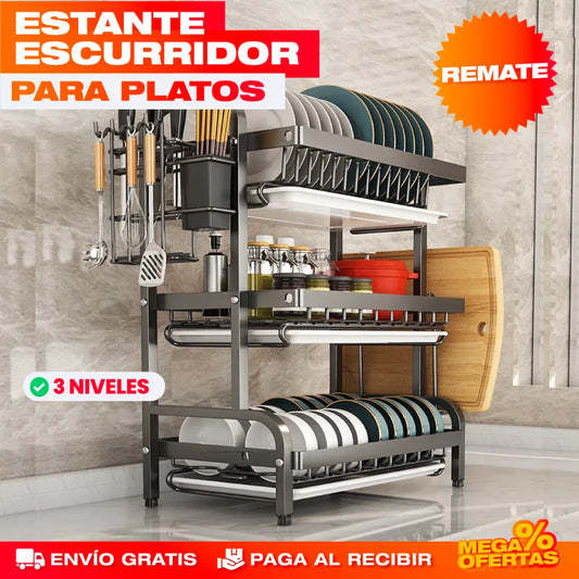 ESTANTE ESCURRIDOR PARA PLATOS DE 3 NIVELES